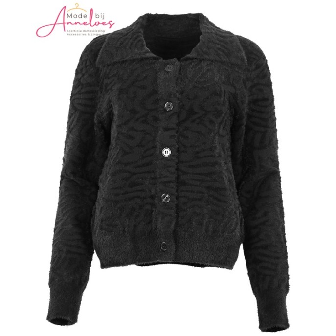 Maicazz Vest Kristy relief kraag Zwart